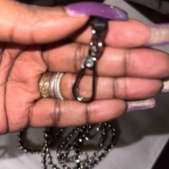 Set of 2! Unbranded Leather 47” Chain crossbody- Black-Silver & Black Gunmetal - Picture 2 of 7